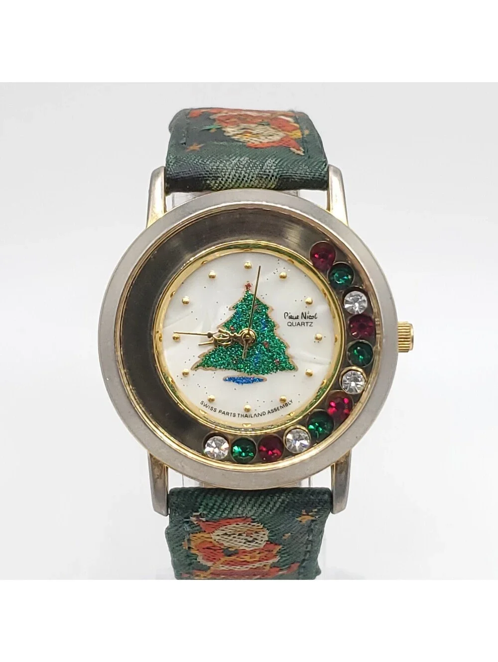 Pierre Nicole Christmas Watch Women 33mm New Battery Christmas Tree Santa Band